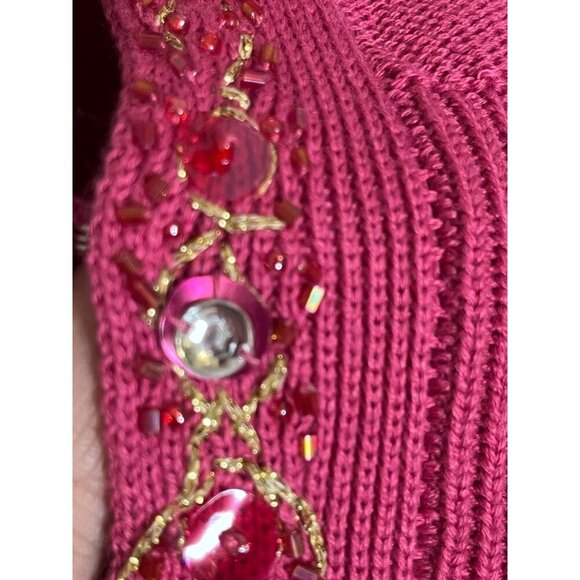 Cotton Beaded Sequin Cardigan XL Pink Boho Western Preppy Resort Classic Retro - Picture 7 of 12